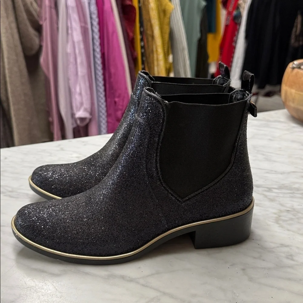 Kate Spade Navy Glitter Sedgewick Slip on Chelsea Rain Boot Size US10/11